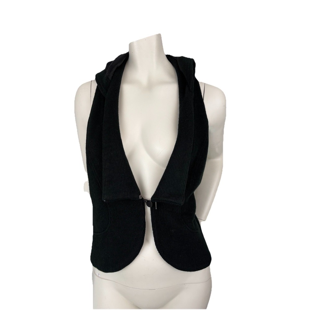Aryn K Black Vest Removable Hood Racer Back‎ Womens Large